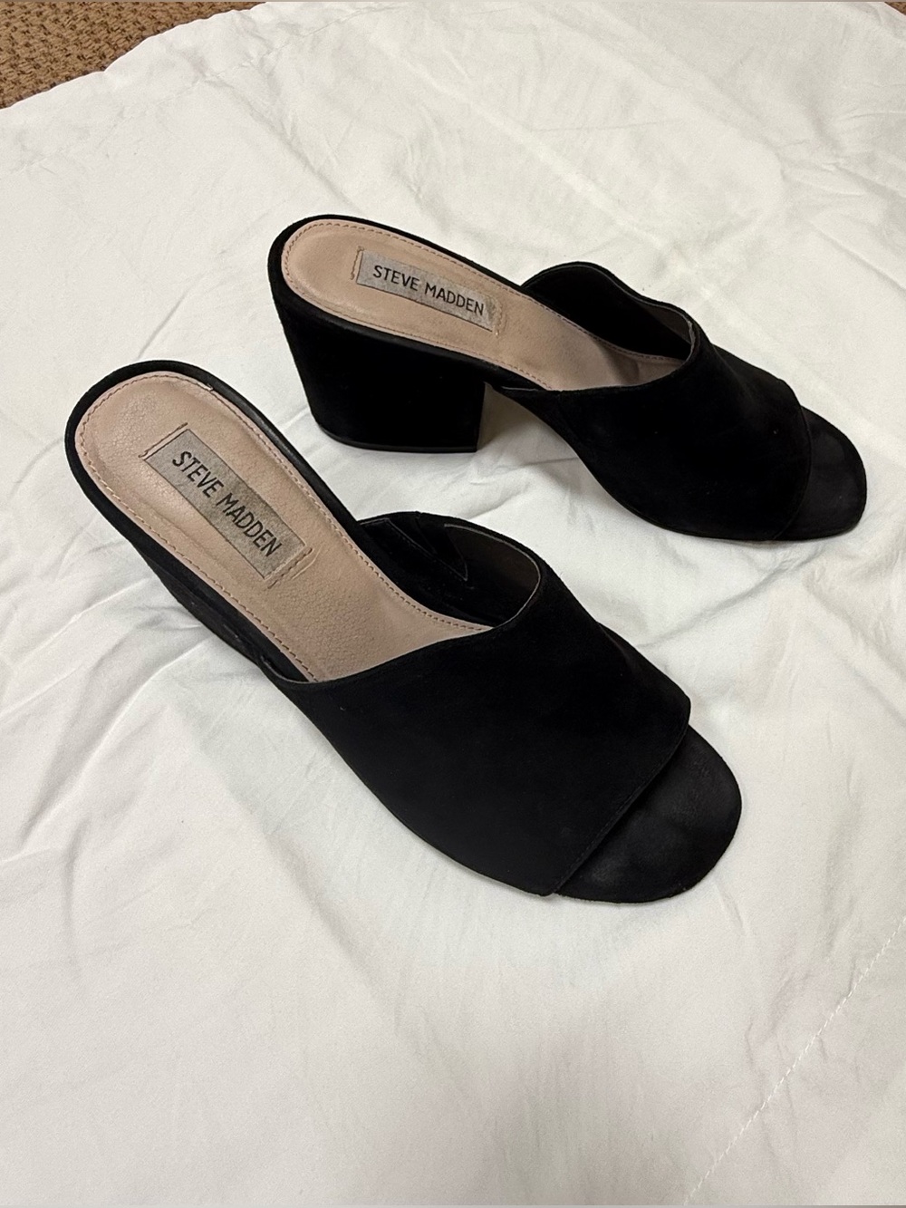 Steve Madden Black Suede Open-Toe Heel Mules Sz 8